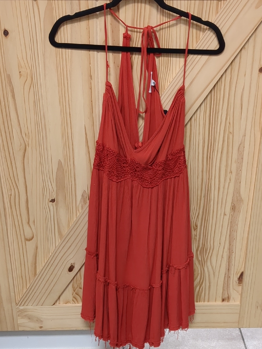 Women's Red Midi Halter Dress
